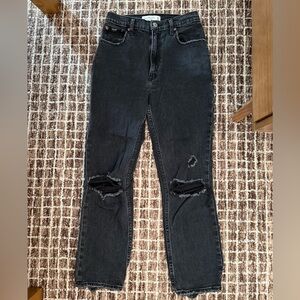 Abercrombie Black Distressed Ankle Straight Jeans